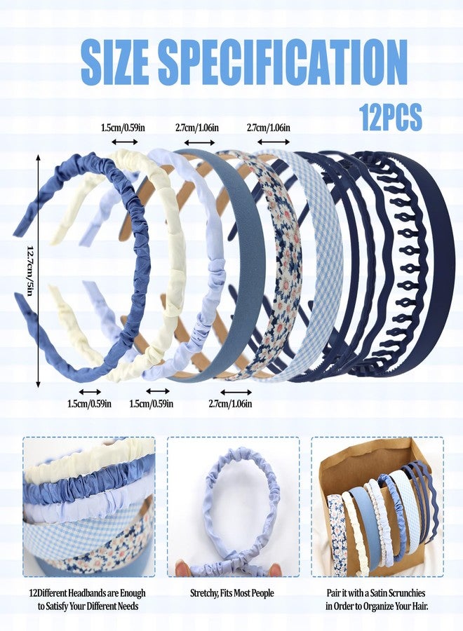 braxan Blue Denim Headband, Cute Headbands Set For Girls, Summer & Light Blue Head Bands, Fashion Korean Hair Accessories, Soft Girl Aesthetic (12pcs) - Image 2